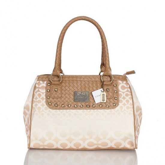 Coach Knitted Monogram Stud Medium Apricot Satchels ESD | Coach Outlet Canada